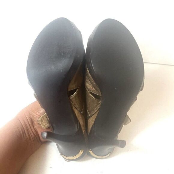 Michael Kors Womens Sz 6M Bronze Leather Peep Toe Wrap Stiletto Heels Sling Back - Picture 10 of 10